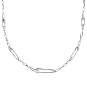 Safety pin necklace 15 inch chain choker. Rhodium plated silver. 925